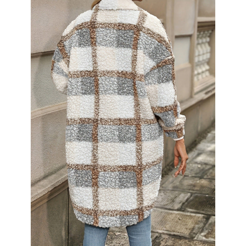 Women’s Lapel Colorblock Plaid Padded Jacket – Mori Style Fit