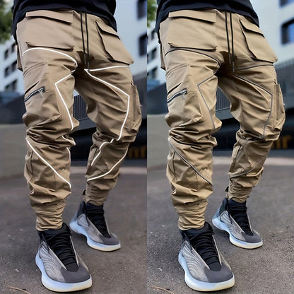 Pantalones cargo reflectantes para hombre – Pantalones deportivos holgados multibolsillos