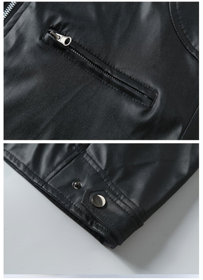 Men’s Windproof PU Jacket – Stand Collar Motorcycle Street Coat