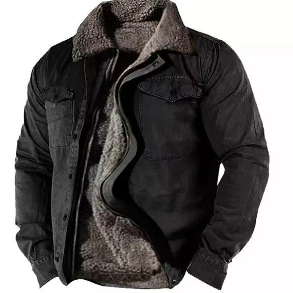 Men’s Heavyweight Fleece-Lined Cotton Jacket – Loose Fit Casual Zip Coat