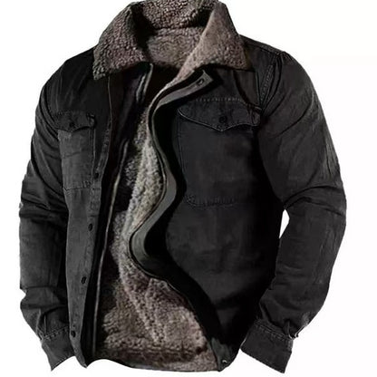Men’s Heavyweight Fleece-Lined Cotton Jacket – Loose Fit Casual Zip Coat