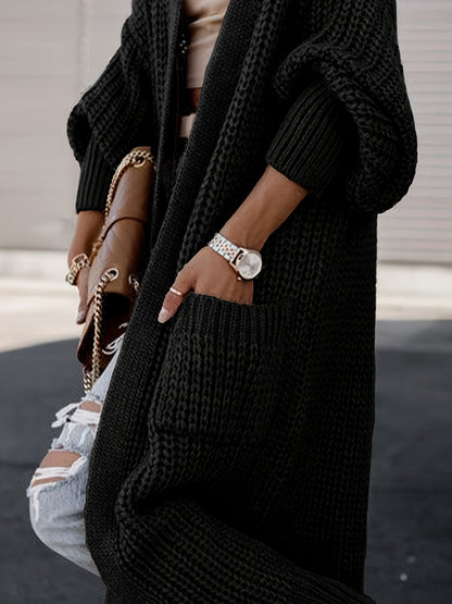 Elegant Deep V-Neck Ribbed Cardigan – Women’s Fall/Winter Knit Sweater