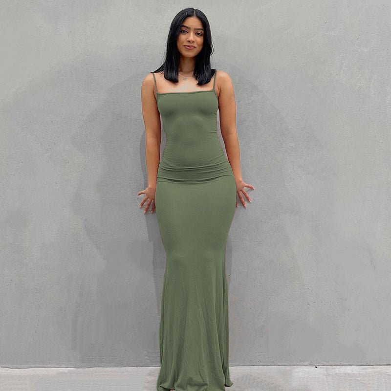 Sleeveless Sling A-Line Maxi Dress – Minimalist High Waist Summer Dress