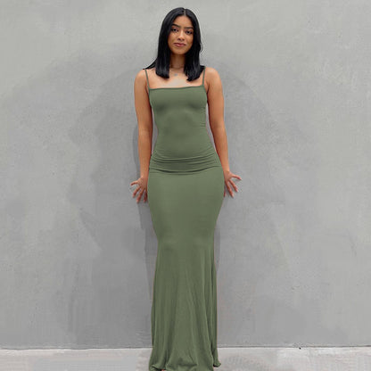 Sleeveless Sling A-Line Maxi Dress – Minimalist High Waist Summer Dress