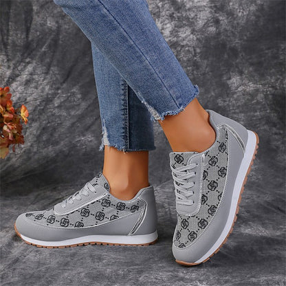 Baskets à lacets imprimé floral Loom & Soul pour femme – Chaussures de marche et de course légères en PU décontractées