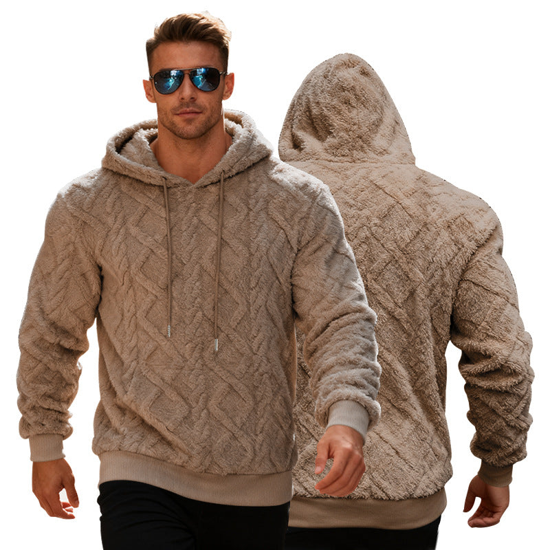Men’s Plush Fleece Hoodie – Loose Fit Winter Pullover Sweatshirt