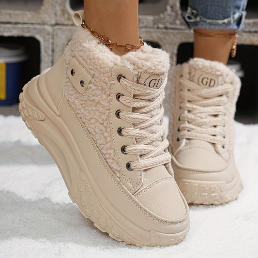 Women’s Plush Lined Snow Boots – Non-Slip Winter Shoes with PVC Sole