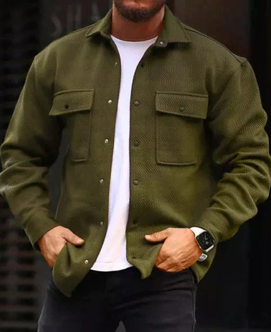 Men’s Polo Collar Work Jacket – Casual Long Sleeve Fashion Coat