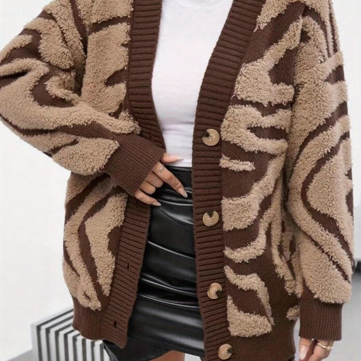 Oversized Leopard Cardigan – Button Front Cozy Knit