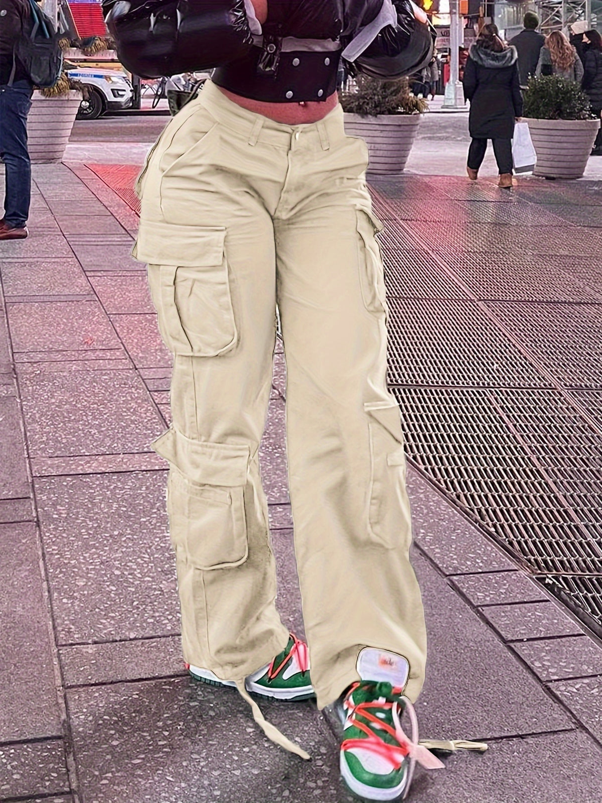 Pantalones cargo retro Y2K para mujer – Cintura alta, pierna ancha, estilo urbano