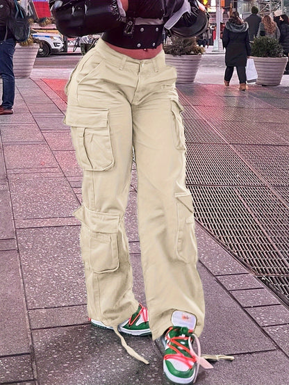 Pantalones cargo retro Y2K para mujer – Cintura alta, pierna ancha, estilo urbano