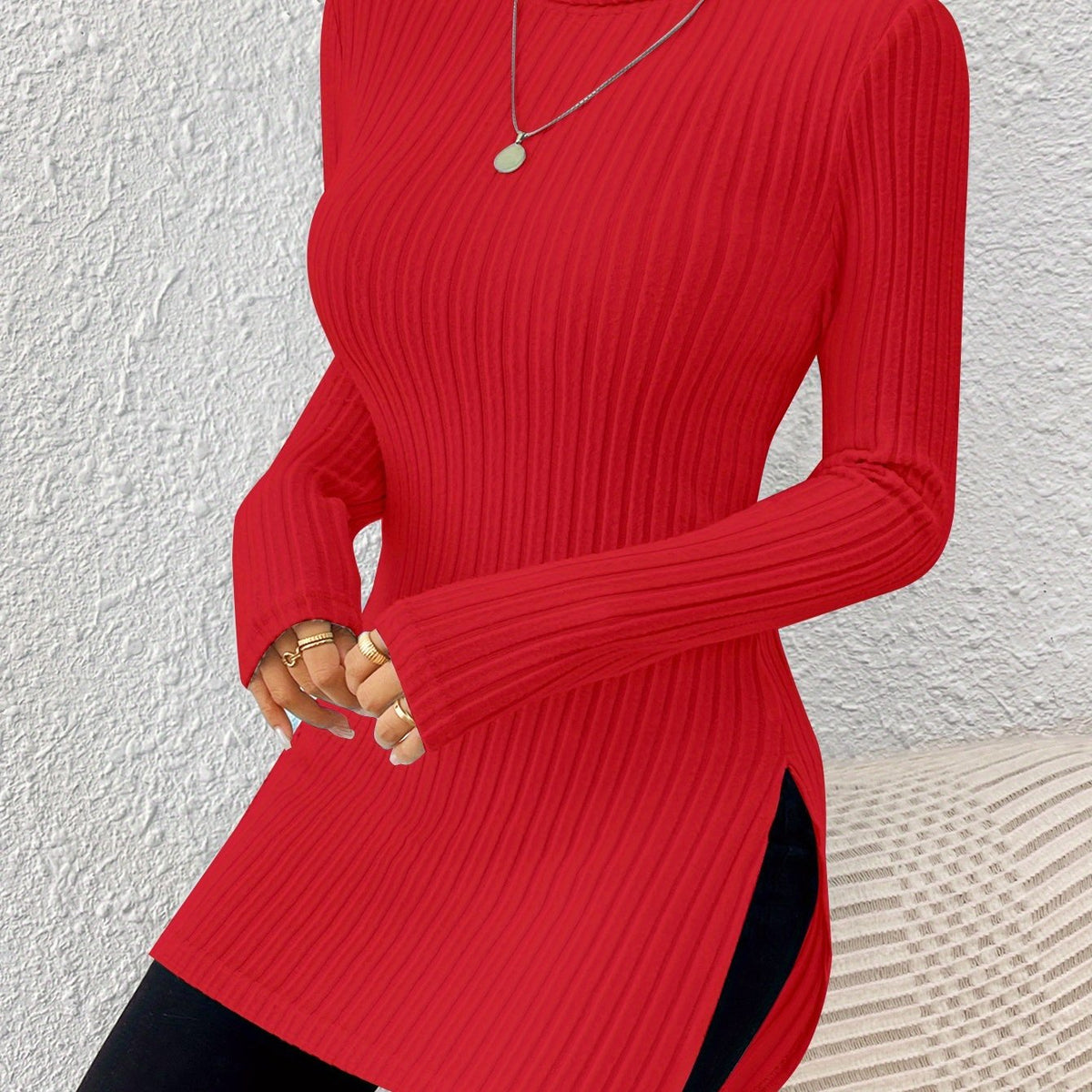 Haut élégant à col roulé pour femme – Tricot doux à manches longues et col montant