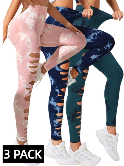 Lot de 3 leggings de yoga push-up pour femme – Pantalon de sport taille haute sans couture