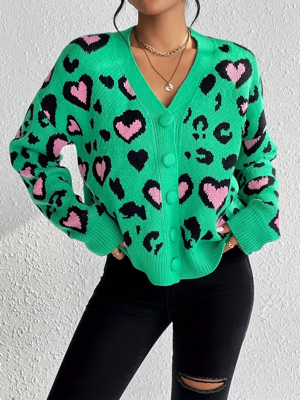 Pull jacquard léopard – Tricot décontracté élégant pour femme Printemps/Automne