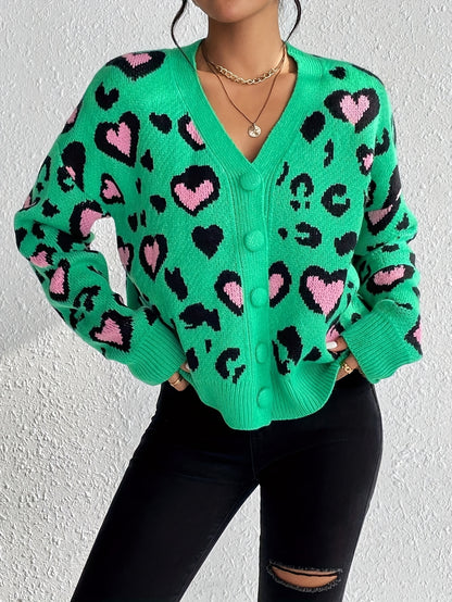 Pull jacquard léopard – Tricot décontracté élégant pour femme Printemps/Automne