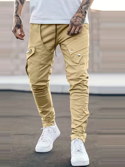Pantalon cargo noir pour homme – Pantalon streetwear multipoches à cordon de serrage