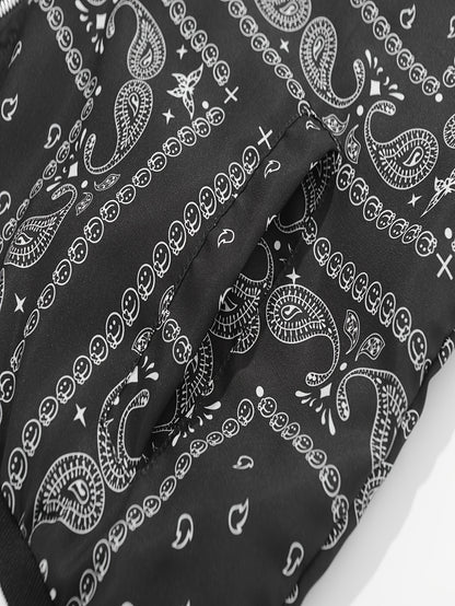 Men’s Paisley Bomber Jacket – Vintage Stand Collar Casual Outerwear
