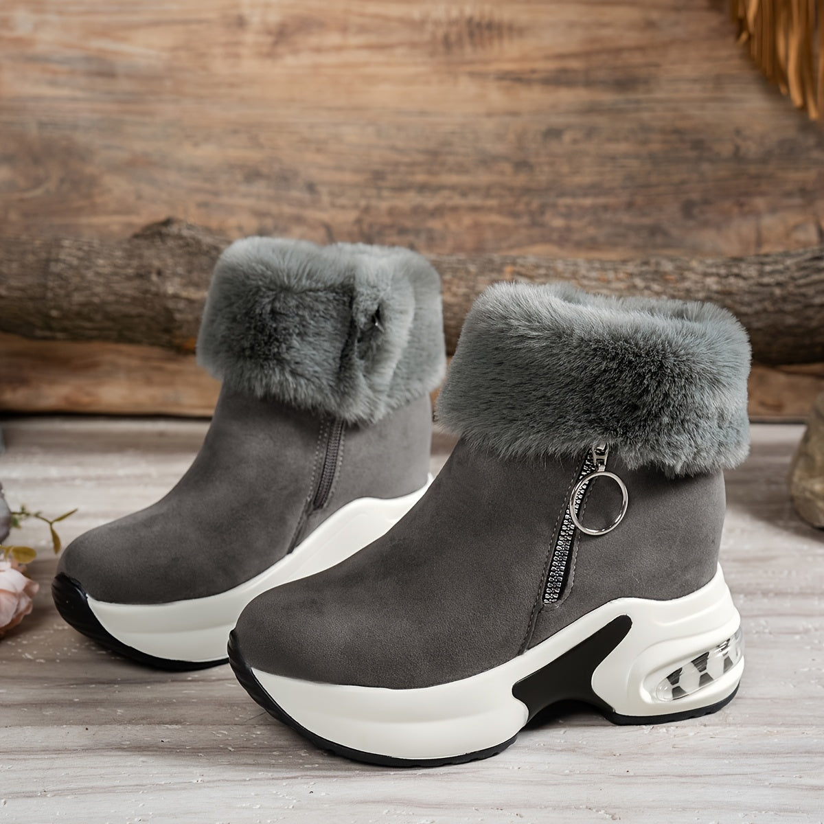 Bottines compensées pour femme – Chaussures d'hiver zippées à doublure en peluche