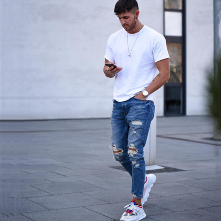 Loom & Soul™ Distressed Hole Jeans – Men’s Slim-Fit Ripped Denim Pants