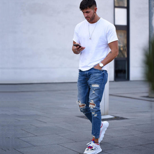 Loom & Soul™ Distressed Hole Jeans – Men’s Slim-Fit Ripped Denim Pants