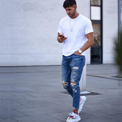 Loom & Soul™ Distressed Hole Jeans – Men’s Slim-Fit Ripped Denim Pants