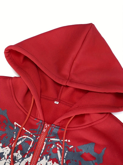 Veste à capuche pour hommes avec imprimé tête de mort – Sweat à capuche zippé décontracté automne/hiver