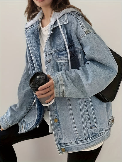 Veste en jean ample à capuche pour femme – Coupe rétro légère