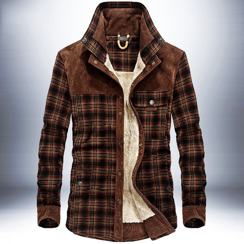 Veste à carreaux d'hiver Loom & Soul™ pour homme – Manteau militaire épais en coton doublé de polaire pour la chaleur et un style classique