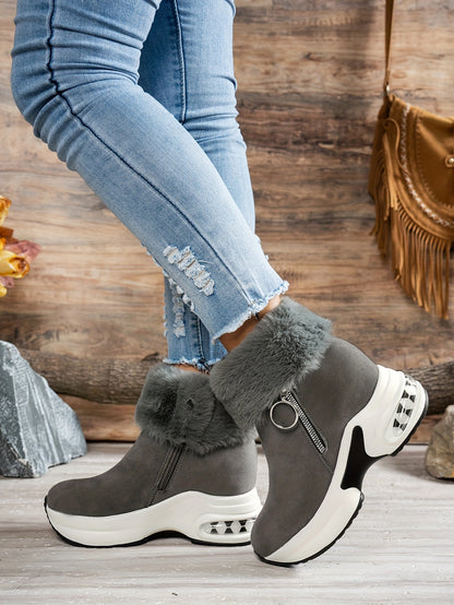 Bottines compensées pour femme – Chaussures d'hiver zippées à doublure en peluche