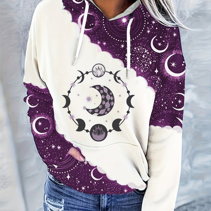 Boho Chic Celestial Hoodie – Women’s Green Zodiac Moon Pullover