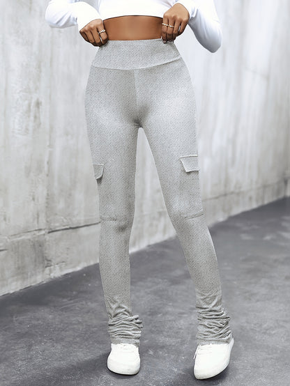 Pantalon cargo évasé – Pantalon femme moulant ultra-extensible avec poches