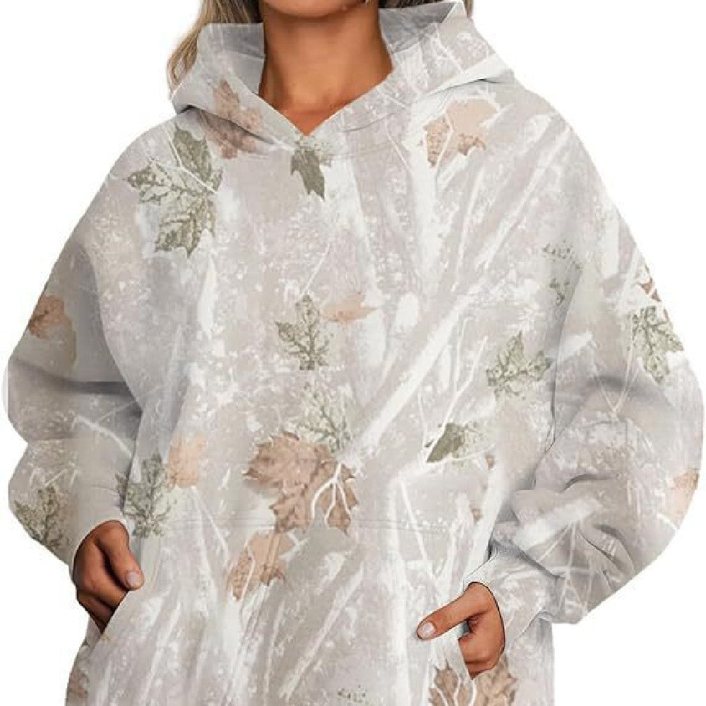 Haut à capuche floral décontracté Loom & Soul pour femmes – Pull ample avec manches lanternes, poche avant et imprimé numérique (Kaki, Gris clair)