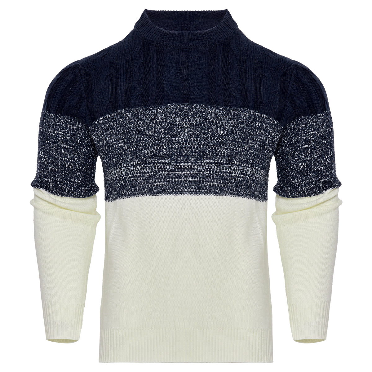 Suéter de punto trenzado a bloques de color para hombre – Jersey de manga larga
