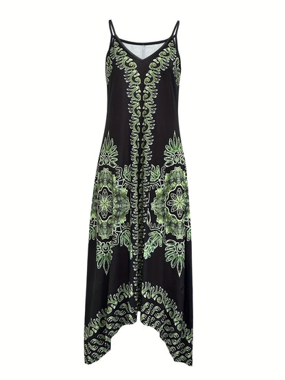 Robe longue bohème à fleurs – Robe d'été décolletée à fines bretelles
