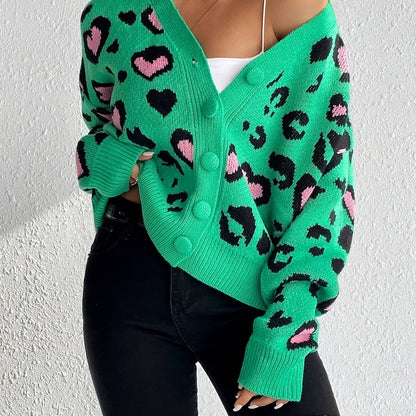 Pull jacquard léopard – Tricot décontracté élégant pour femme Printemps/Automne