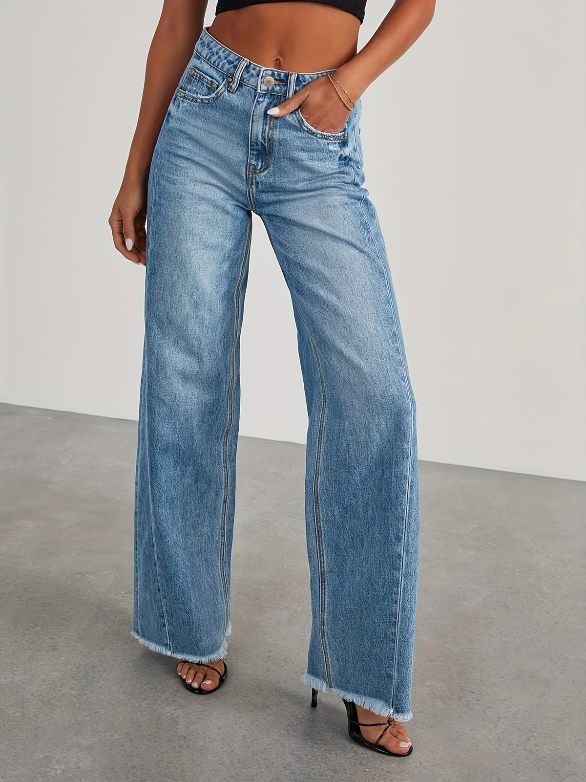 Jean taille haute ample pour femme – Denim décontracté extensible