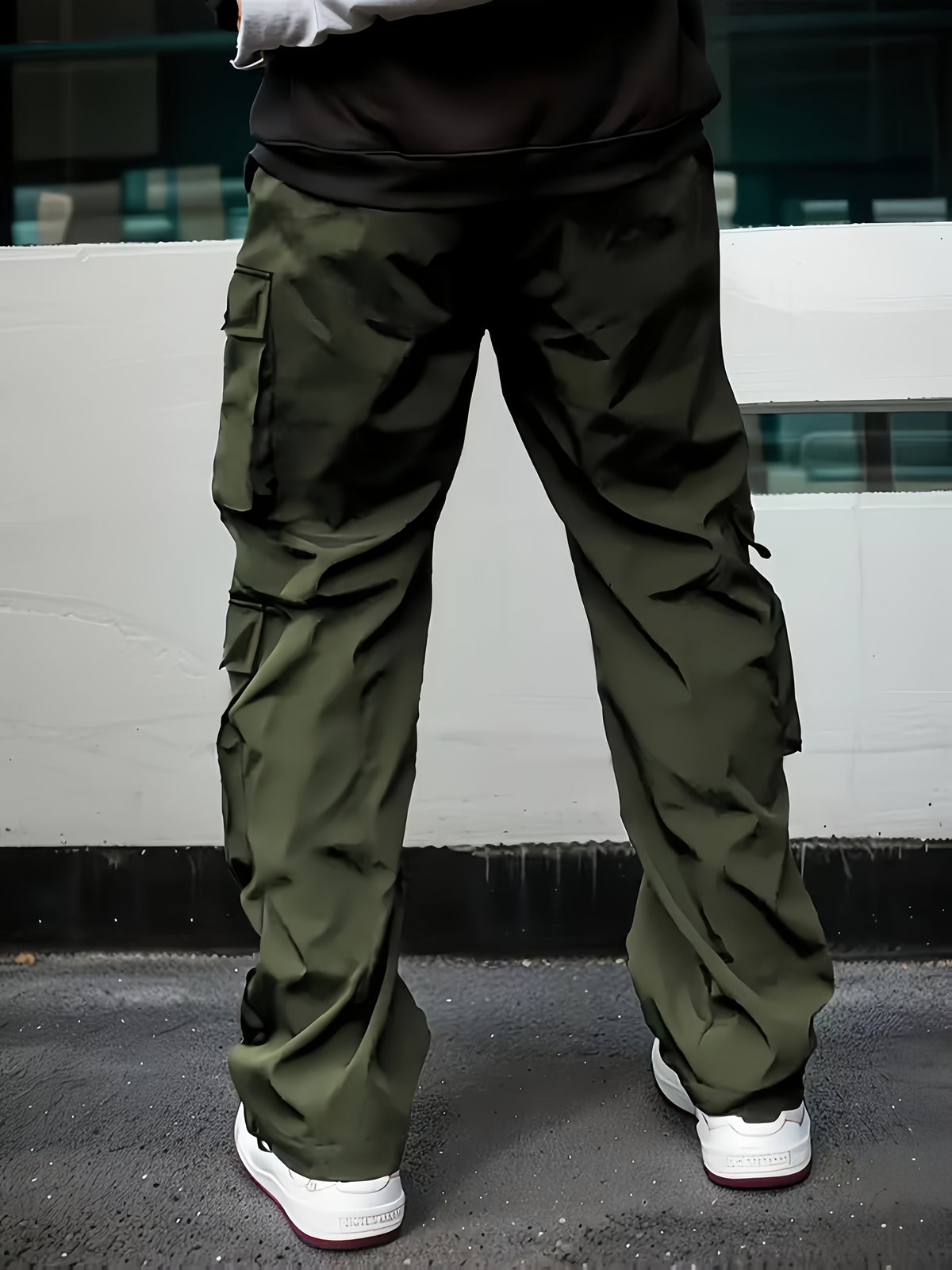Pantalon cargo noir pour homme – Jogging d'extérieur coupe ample multi-zips pour le printemps/l'automne
