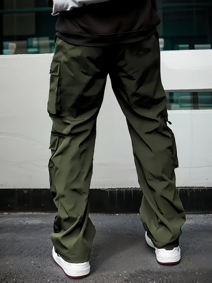 Pantalon cargo noir pour homme – Jogging d'extérieur coupe ample multi-zips pour le printemps/l'automne