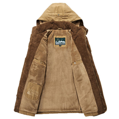 Manteau en coton à capuche pour homme – Cardigan d'hiver épais multi-poches