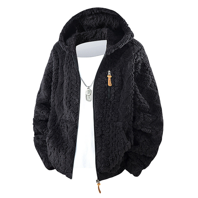 Men’s Hooded Fleece Zip-Up Jacket – Corduroy Casual Fit