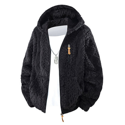 Men’s Hooded Fleece Zip-Up Jacket – Corduroy Casual Fit