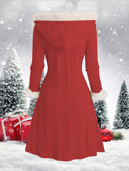 Manteau à capuche écossais Y2K pour femme – Veste longue d'hiver patchwork rouge et blanc