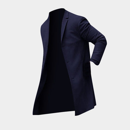 Loom & Soul™ Men’s Fashion Trench Long Jacket – Slim-Fit Solid Overcoat in Khaki & Black