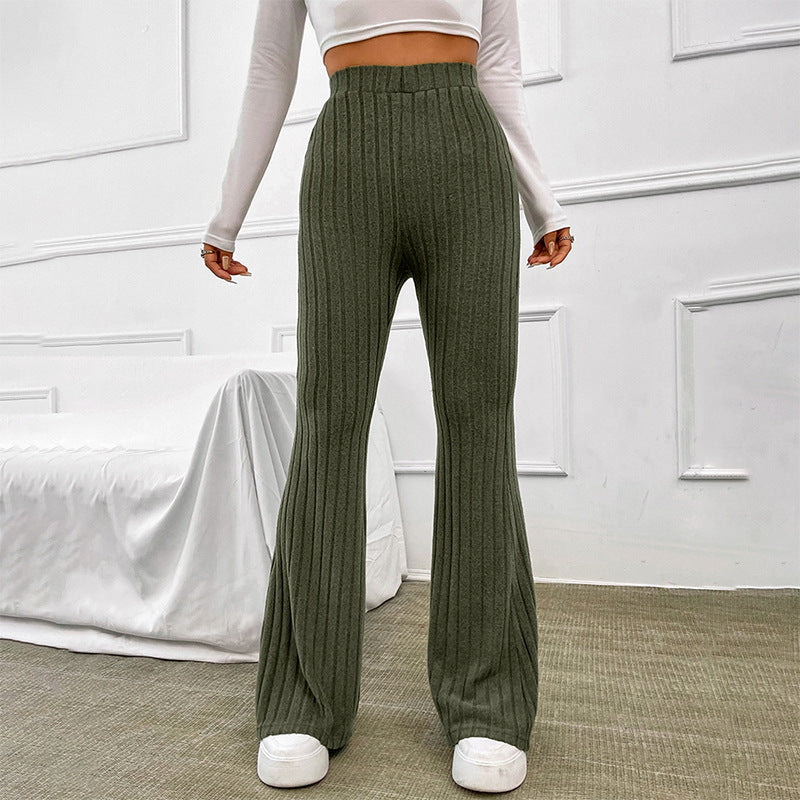Loom & Soul Women’s Fashionable High Waist Trousers – Lightweight Polyester Wide-Leg Pants with Stitch Detail (Green, Gray, Khaki)