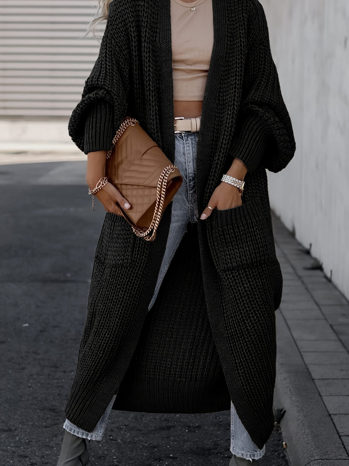 Elegant Deep V-Neck Ribbed Cardigan – Women’s Fall/Winter Knit Sweater