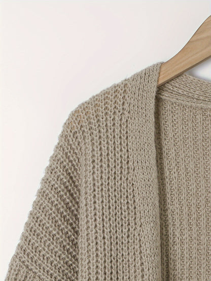 Elegant Deep V-Neck Ribbed Cardigan – Women’s Fall/Winter Knit Sweater