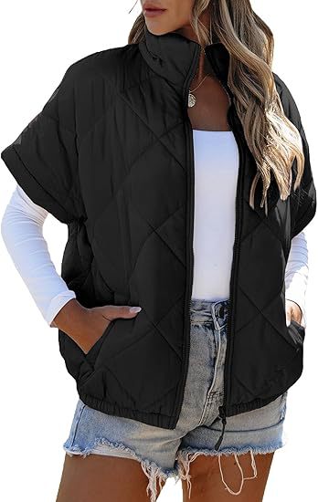 Women’s Diamond Quilted Zip Jacket – Casual Warm Pocket Coat