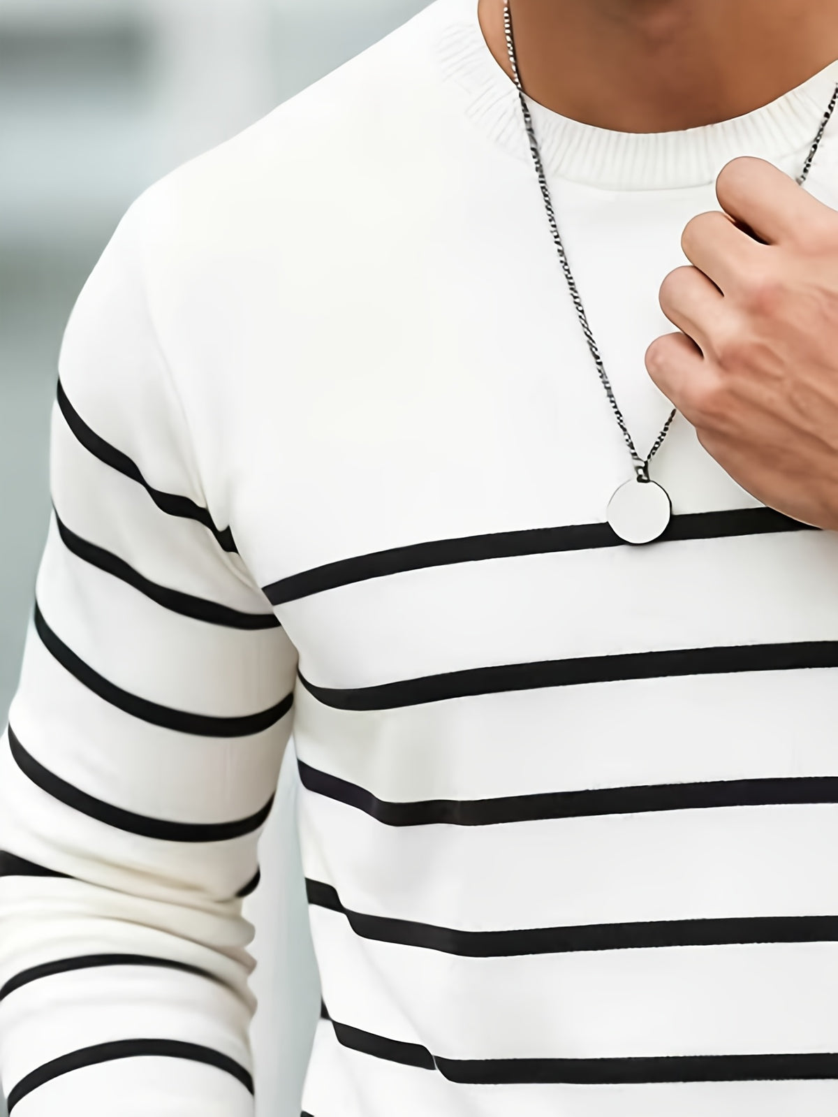 Men’s Striped Knit Sweater – Casual Crew Neck Streetwear Pullover