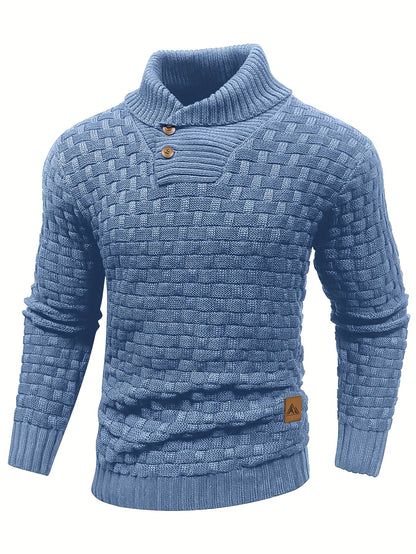 Pull en tricot gaufré pour homme – Grande élasticité avec col à revers
