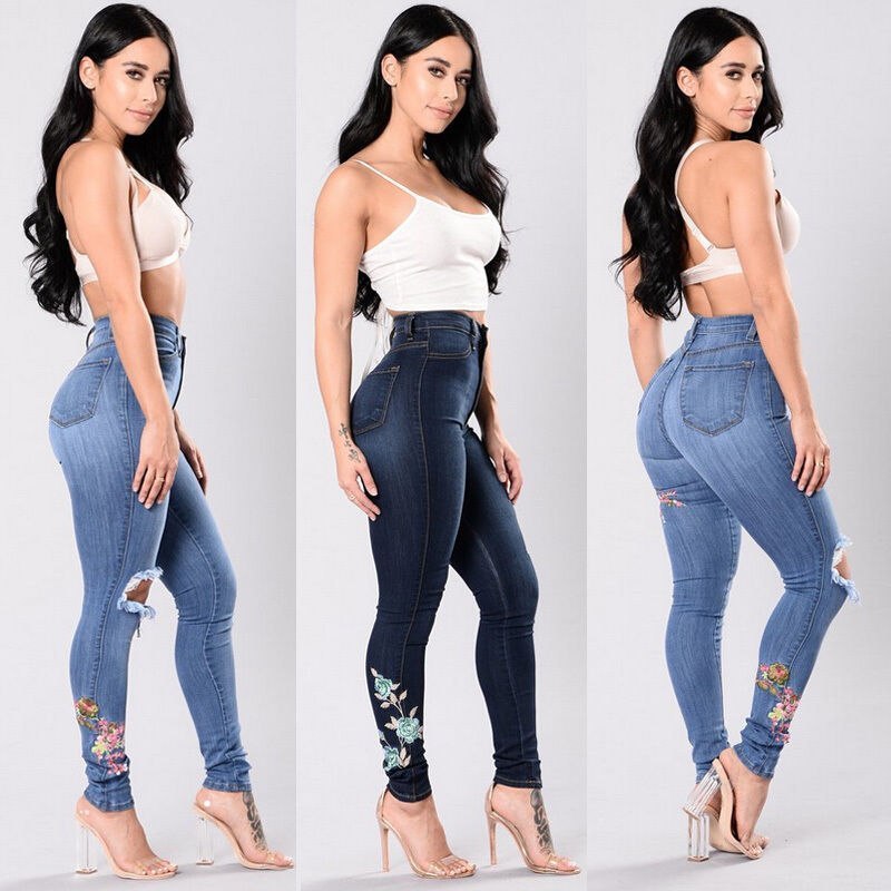 Loom & Soul Women’s Embroidered Skinny Denim Jeans – Street-Style Pants